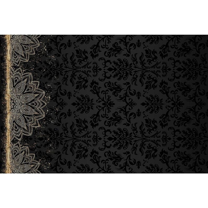 Cotton Jersey Mandala baroque gold speckles border fabric | Glitzerpüppi – black,  image number 4