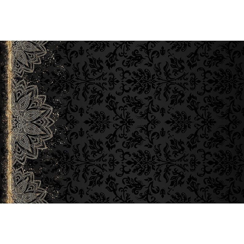 Cotton Jersey Mandala baroque gold speckles border fabric | Glitzerpüppi – black,  image number 4