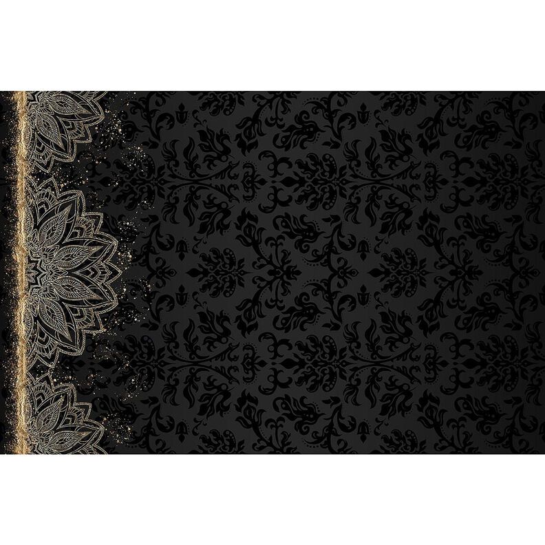 Cotton Jersey Mandala baroque gold speckles border fabric | Glitzerpüppi – black,  image number 4