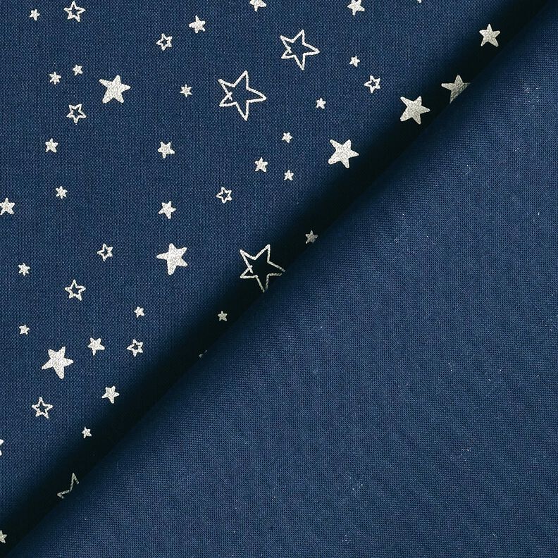 Cotton Poplin Foil Print Christmas Stars – midnight blue/metallic silver,  image number 4
