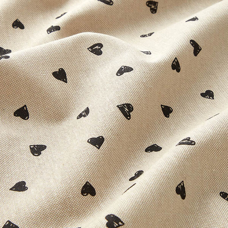 Decor Fabric Half Panama little hearts – black/natural,  image number 2
