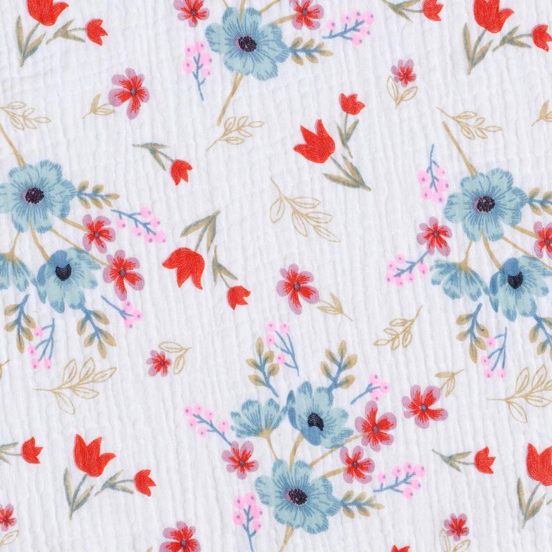 Double Gauze/Muslin Spring flowers with tulips – white/orange,  image number 1