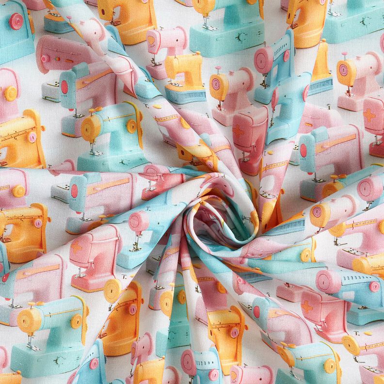 Cotton Poplin colourful sewing machines – light pink/light turquoise, image number 3