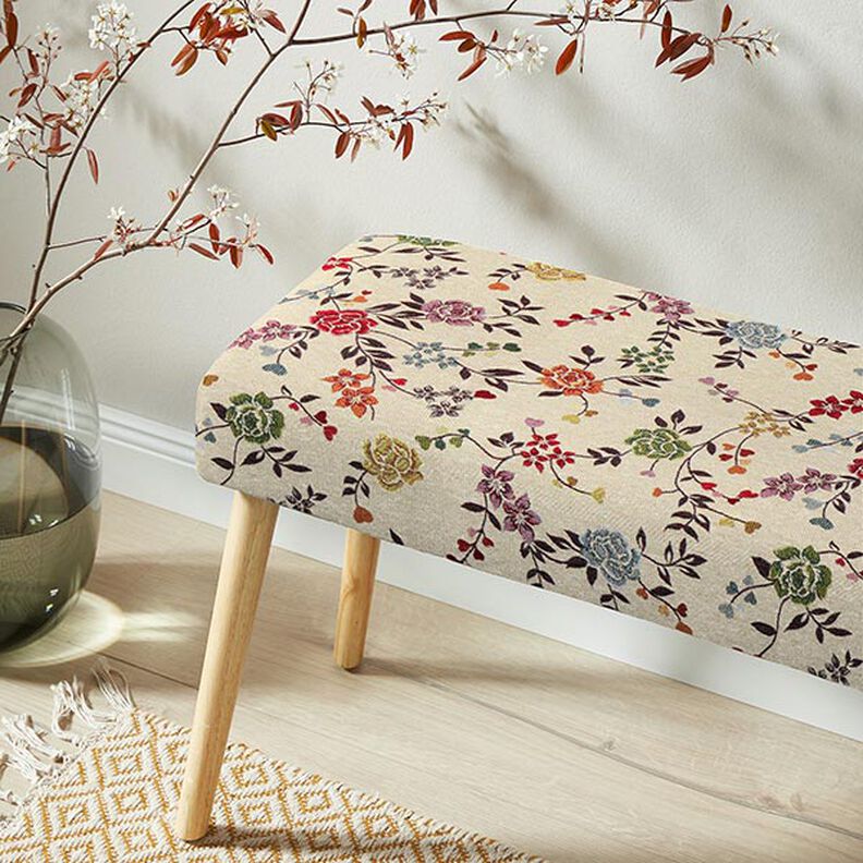 Decor Fabric Tapestry Fabric Creeping Roses – light beige/red,  image number 6