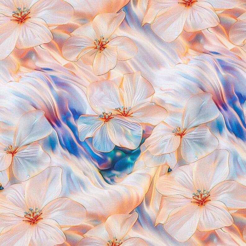 viscose fabric Flowers and Waves Digital Print – apricot/mauve,  image number 1