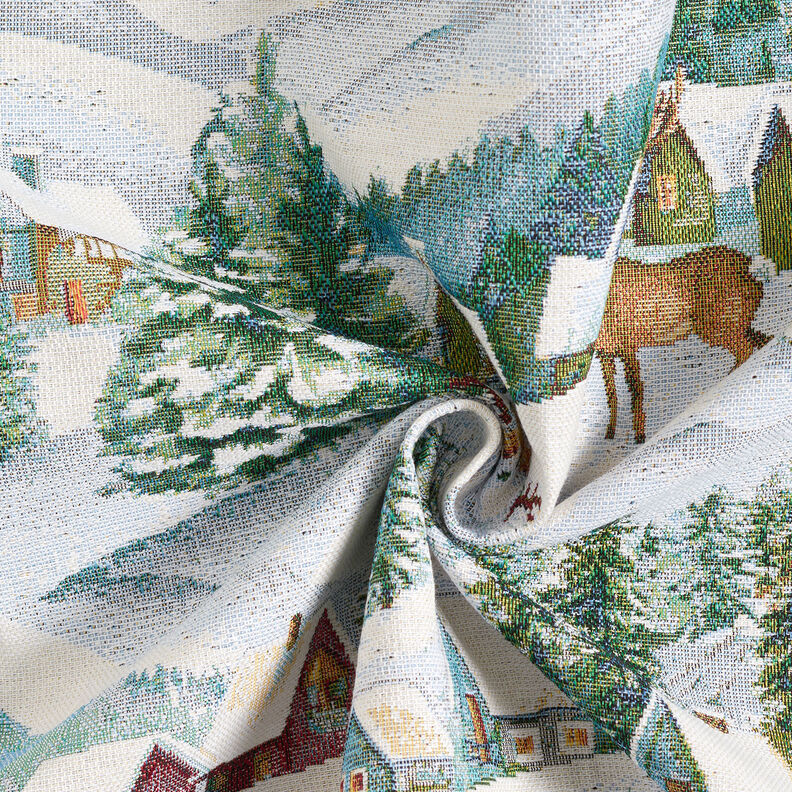 Decor Fabric Tapestry Fabric Winter Landscape – ivory/light turquoise,  image number 3