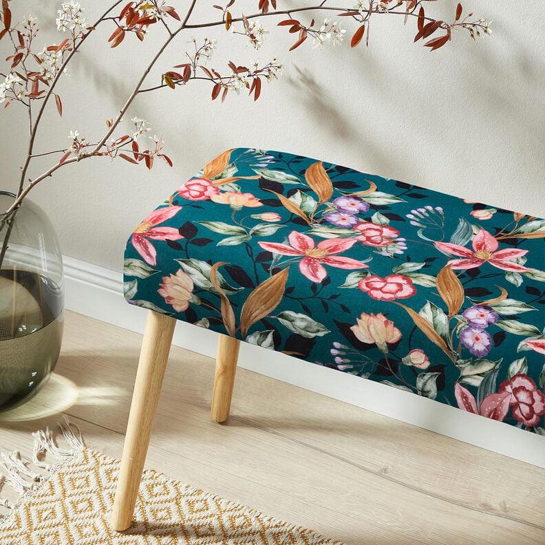 Decor Velvet elegant flowers &ndash; petrol/pink,  image number 5