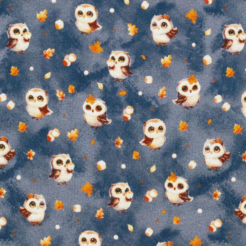 Alpine Fleece Autumn owl Digital Print – steel blue,  image number 1