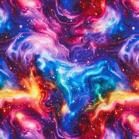 French Terry Galaxy Digital Print – blue lilac/fire red, 