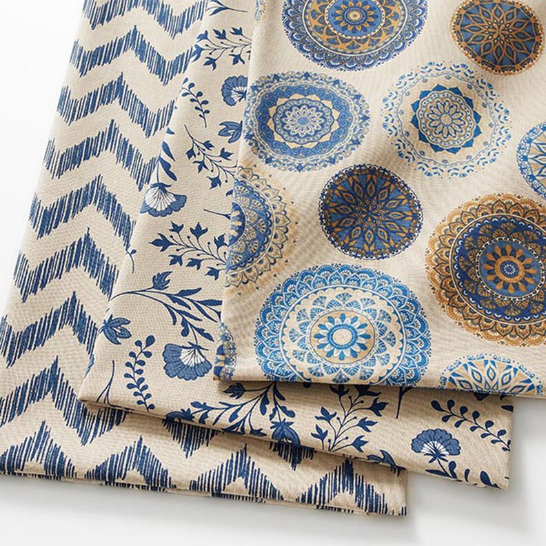 Decor Fabric Half Panama little flowers – natural/ocean blue,  image number 5
