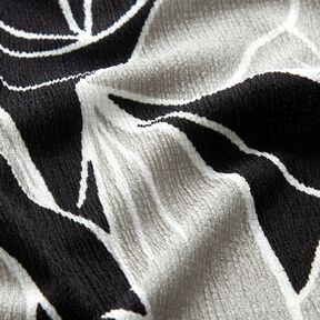 Stretch crepe large flowers – black/light grey, 