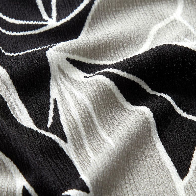 Stretch crepe large flowers – black/light grey,  image number 2