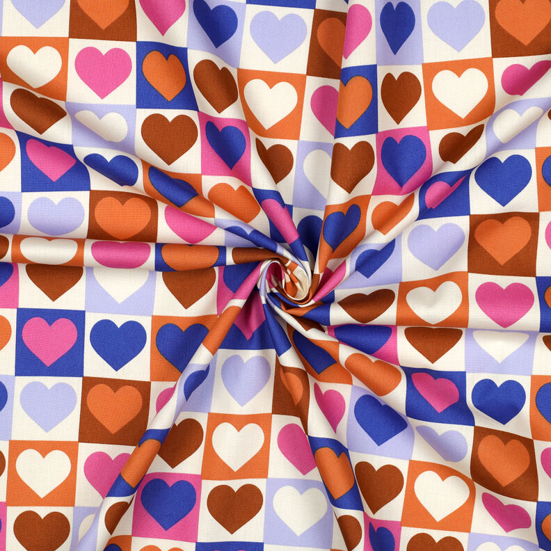 Cotton Poplin Diamond hearts | Poppy Fabrics – ivory/royal blue,  image number 3