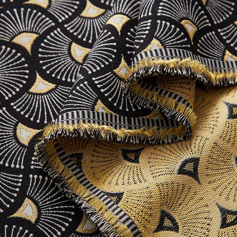 Decor Fabric Jacquard small fans – black/gold,  image number 3
