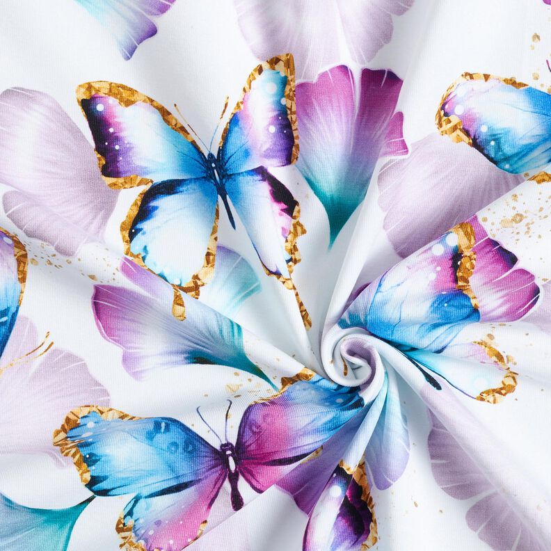 Cotton Jersey Ginkgo Butterflies | Glitzerpüppi  – white,  image number 3