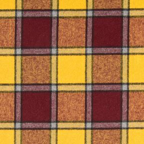 Coat Fabric roughened check – burgundy/curry yellow, 