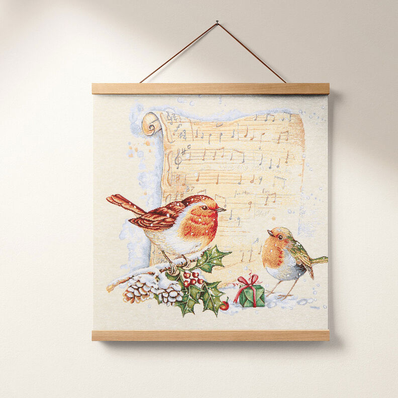 Decor Tapestry Fabric Robin with Sheet Music – white, image number 6