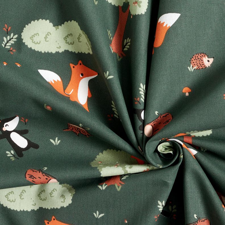 Cotton Poplin Happy Woodland Animals – dark green/peach orange, image number 3
