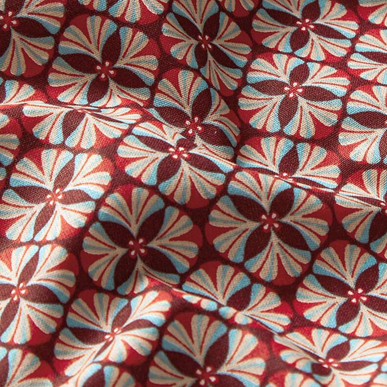 Cotton Cretonne flower tiles – burgundy/light taupe,  image number 2