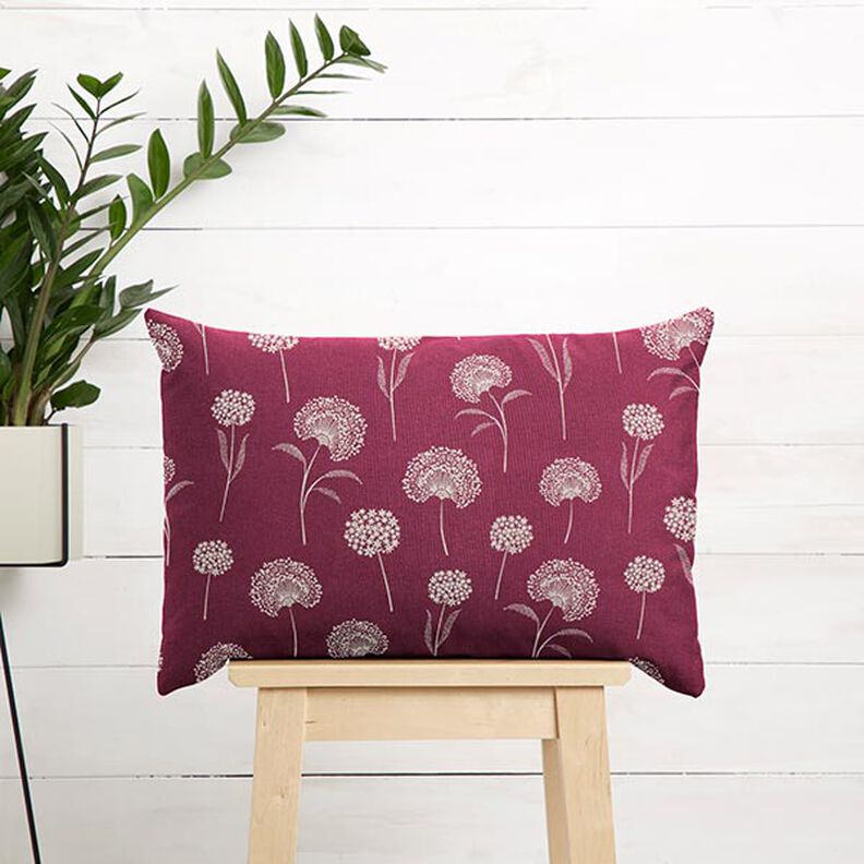 Decor Fabric Half Panama dandelions – natural/burgundy,  image number 8