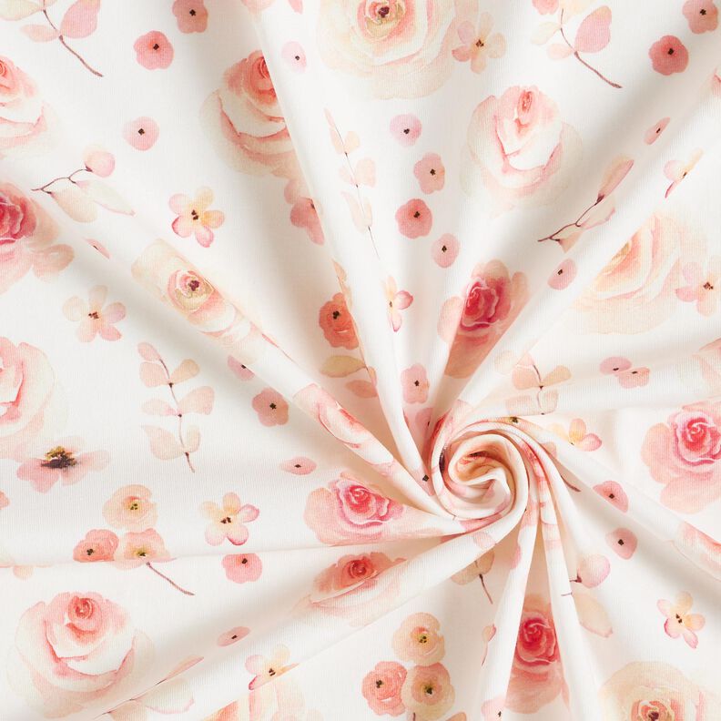 Cotton Jersey watercolour roses Digital Print – ivory/salmon,  image number 3
