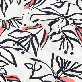 Lightweight stretch fabric abstract lilies – white/lobster, 