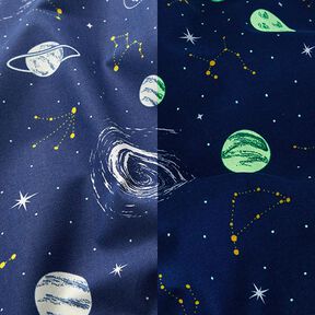 Decor Fabric Glow in the dark constellation – navy blue/light yellow, 