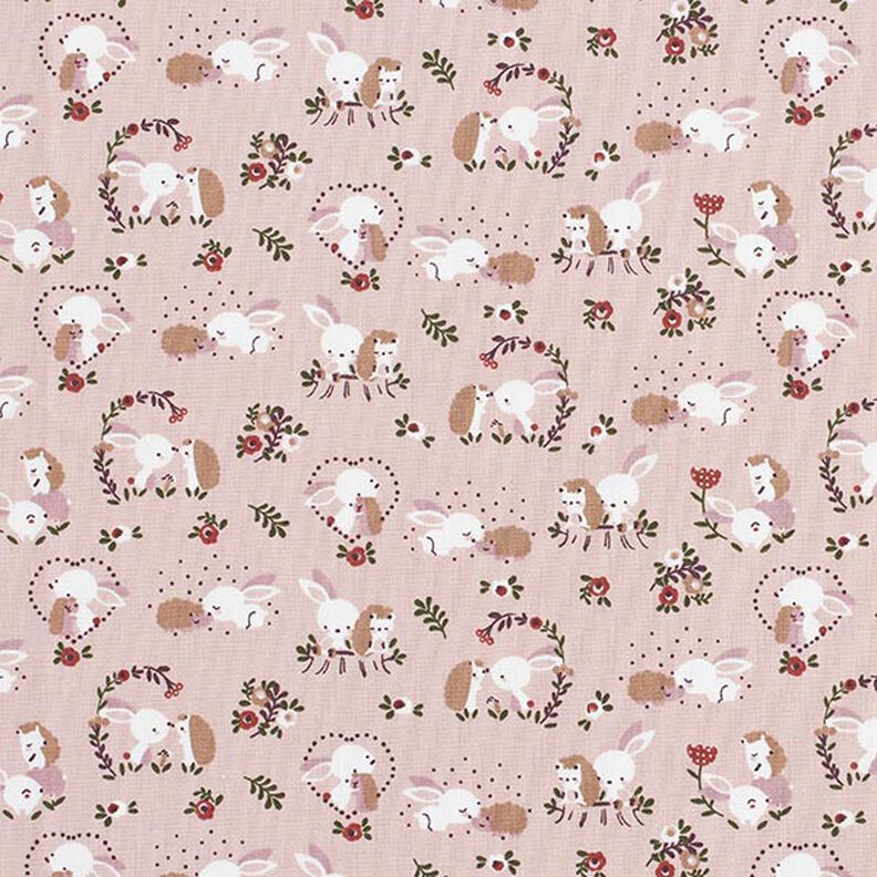 Cotton Poplin rabbit and hedgehog are in love – light dusky pink,  image number 1