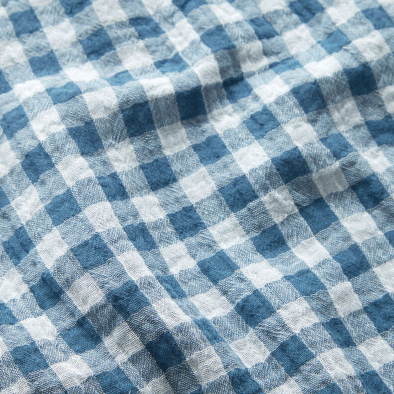 Double Gauze/Muslin Yarn dyed gingham – denim blue/white,  image number 3