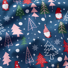Cotton Poplin Gnomes and fir trees – blue, 
