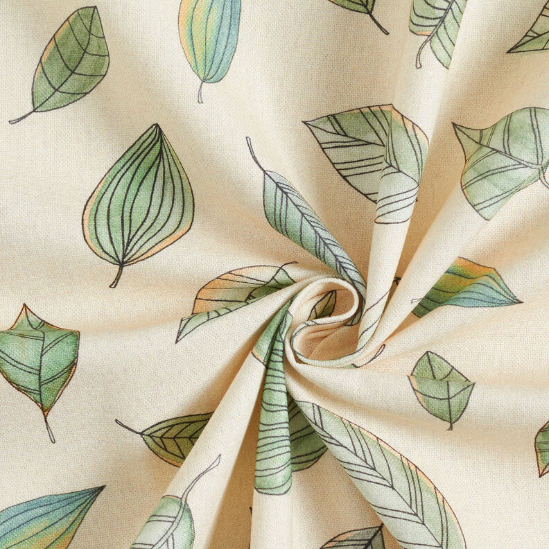 Decor Fabric Half Panama drawn leaves – light beige/reed, image number 3