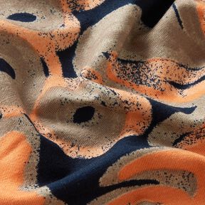 Viscose Jersey Painted Flowers – midnight blue/peach orange, 