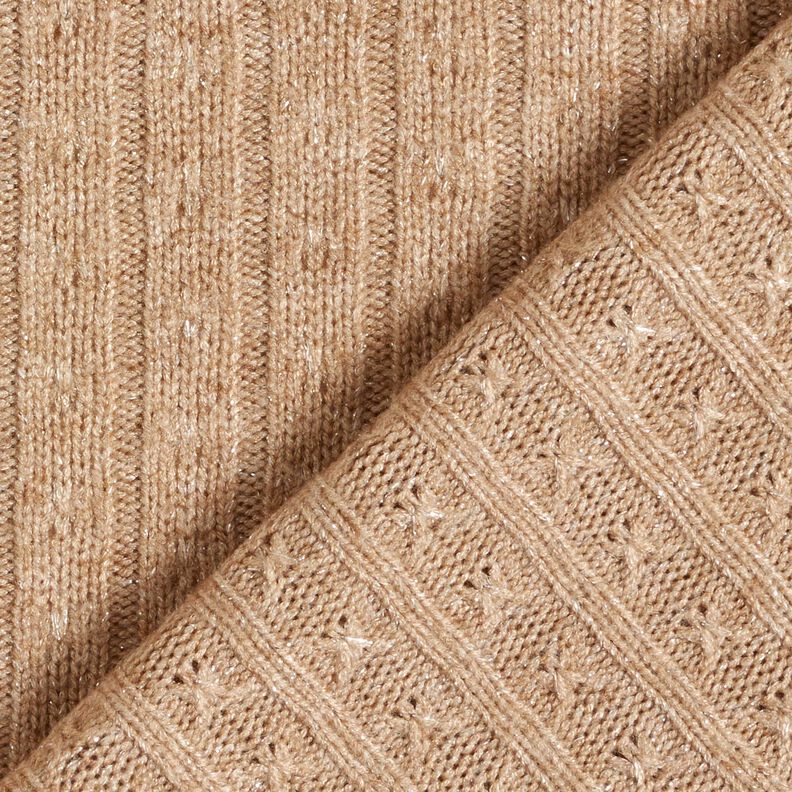 Knit Fabric Ajour elegant glitter stripes – light brown,  image number 4