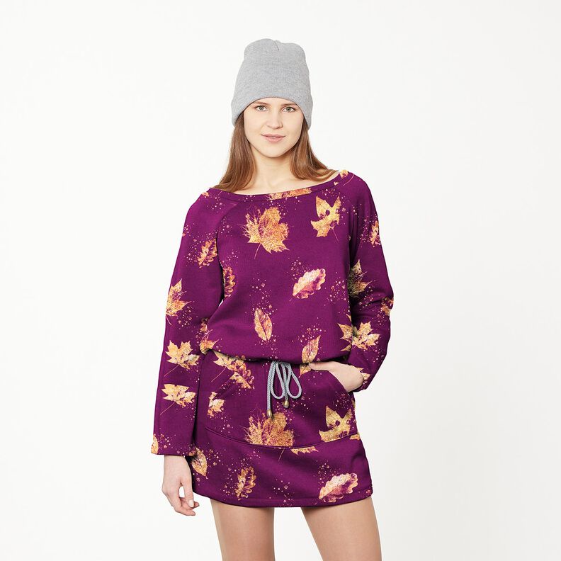 French terry golden autumn leaves | Glitzerpüppi – grape/gold, image number 6