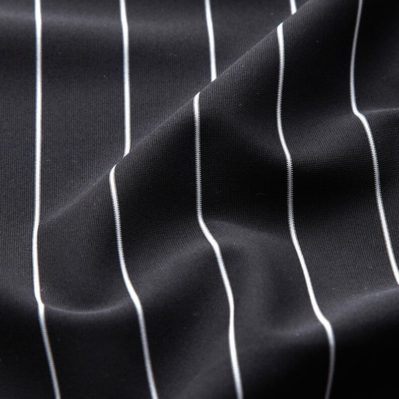 stretch pinstripe trouser fabric – black/white,  image number 2