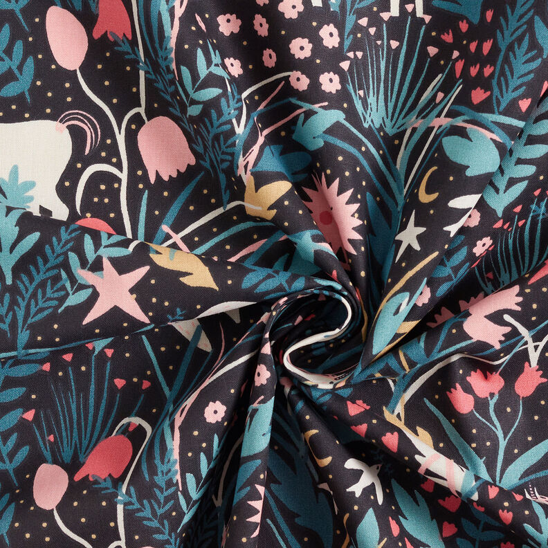 Cotton Poplin Unicorn in the Fairytale Forest – black,  image number 4