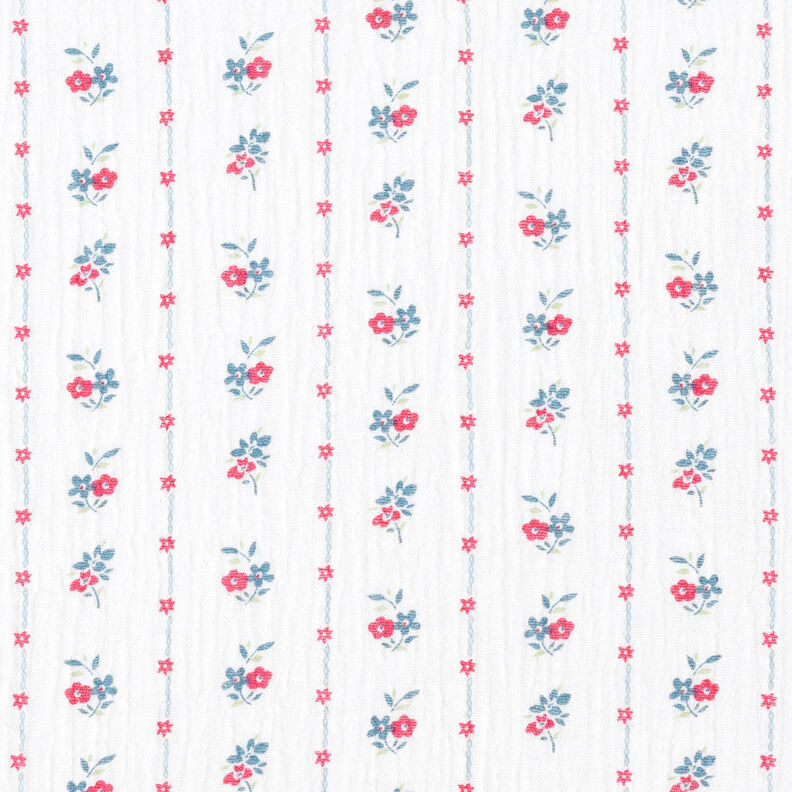 Double Gauze/Muslin Traditional flowers | by Poppy white/raspberry,  image number 1