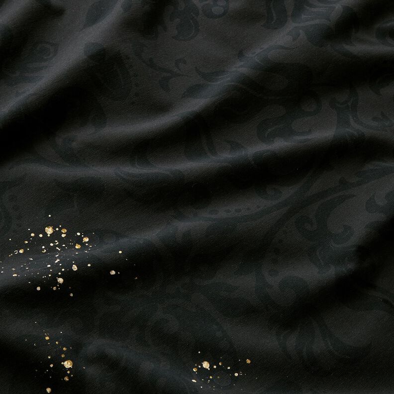 Cotton Jersey Mandala baroque gold speckles border fabric | Glitzerpüppi – black,  image number 6