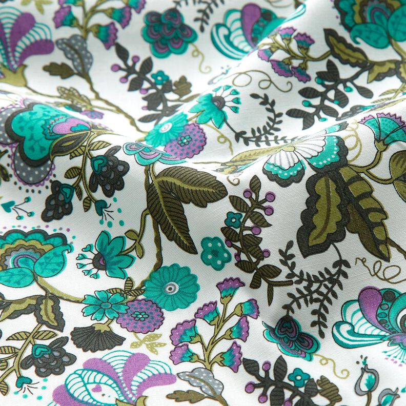 Cotton Poplin paisley flowers – ivory/emerald green,  image number 2