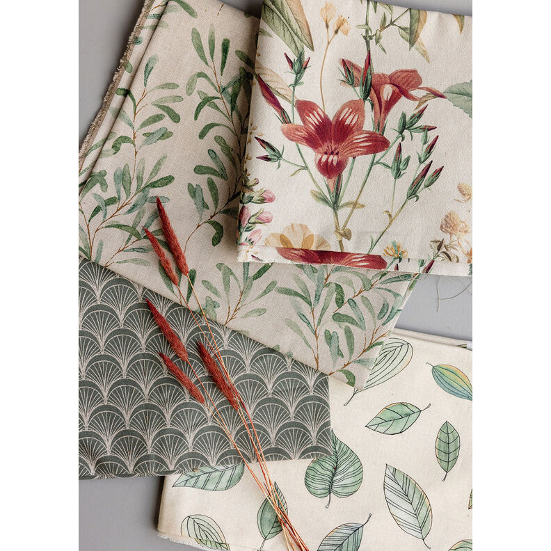 Decor Fabric Half Panama drawn leaves – light beige/reed, image number 6