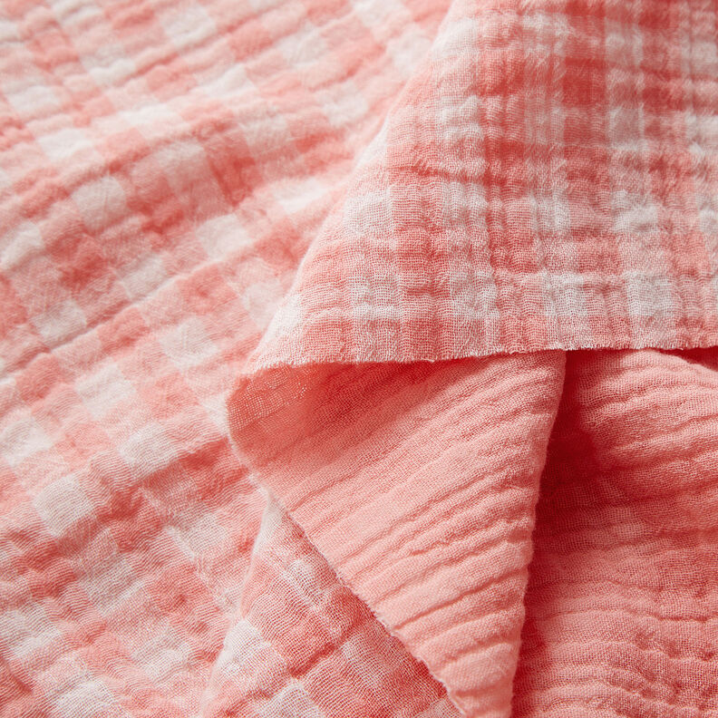 Double Gauze/Muslin Yarn dyed gingham – dusky pink/white,  image number 2