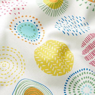 Decor Fabric Half Panama painted circles – white/orange, 