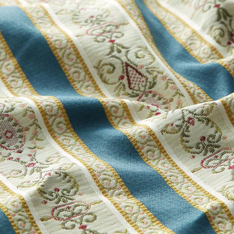 Biedermeier Stripes Jacquard Furnishing Fabric – cream/blue,  image number 2