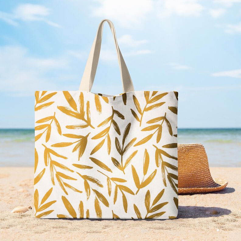 Decor Fabric Half Panama minimalist leaves – mustard/natural, image number 8