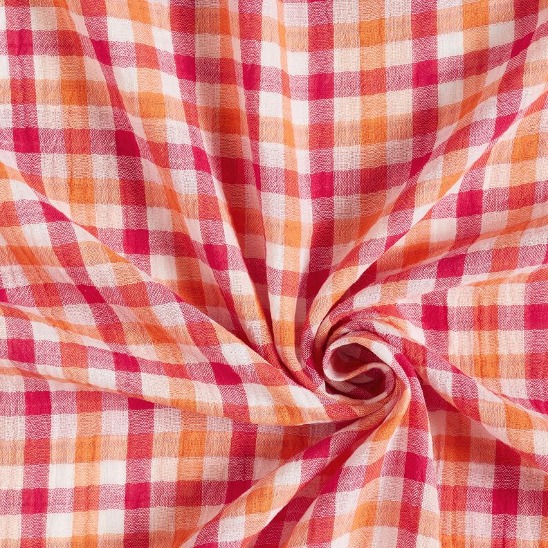 Double Gauze/Muslin Doubleface checked | by Poppy – raspberry/peach orange,  image number 3