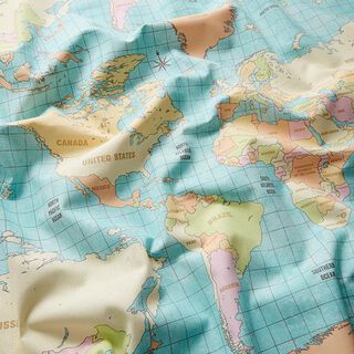 Decor Fabric Half Panama Vintage world map – light turquoise, 