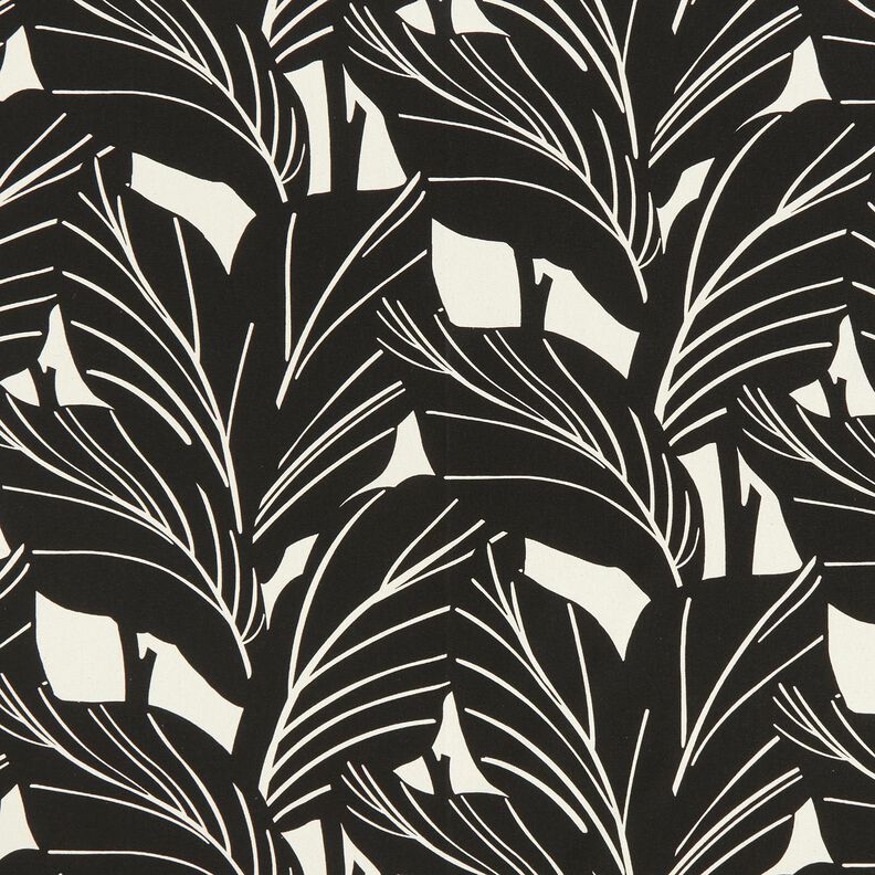 Decor Fabric Panama elegant leaves – black/natural,  image number 1