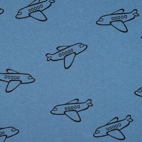 Brushed Sweatshirt Fabric Aeroplanes | Poppy Fabrics – denim blue, 
