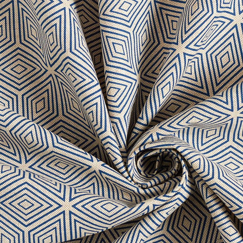 Decorative half Panama fabric 3D cubes – blue/natural,  image number 3
