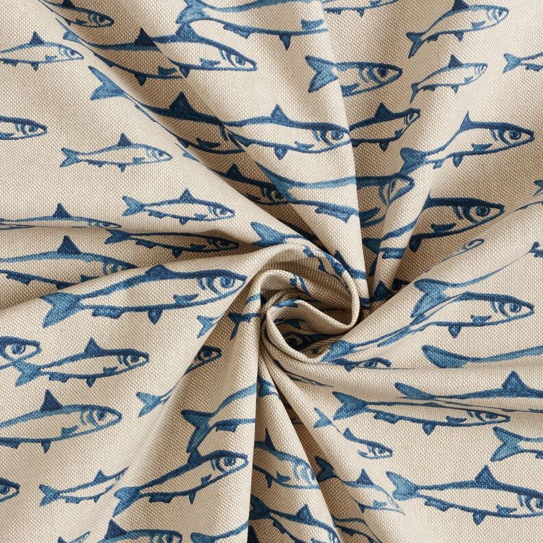 Decor Fabric Half Panama school of fish – natural/navy blue,  image number 3